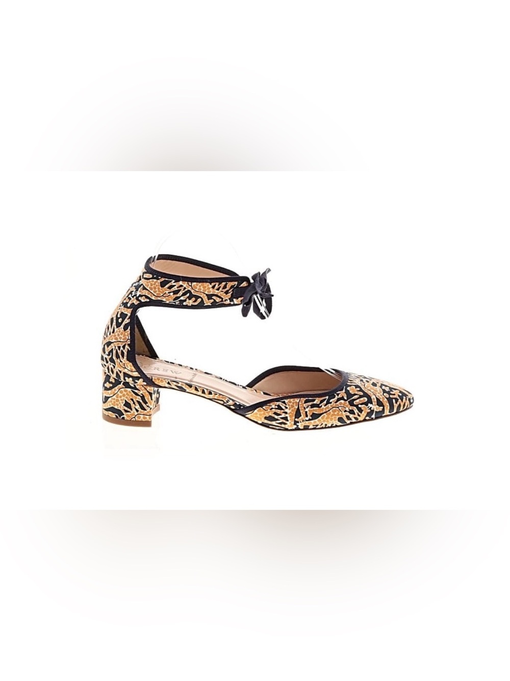 J. Crew Black and Tan Printed Ankle-Strap Block Heels